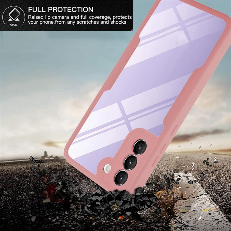 PET Screen Protector + Acrylic + TPU Full Cover Hybrid Phone Case for Samsung Galaxy S22 5G - Pink