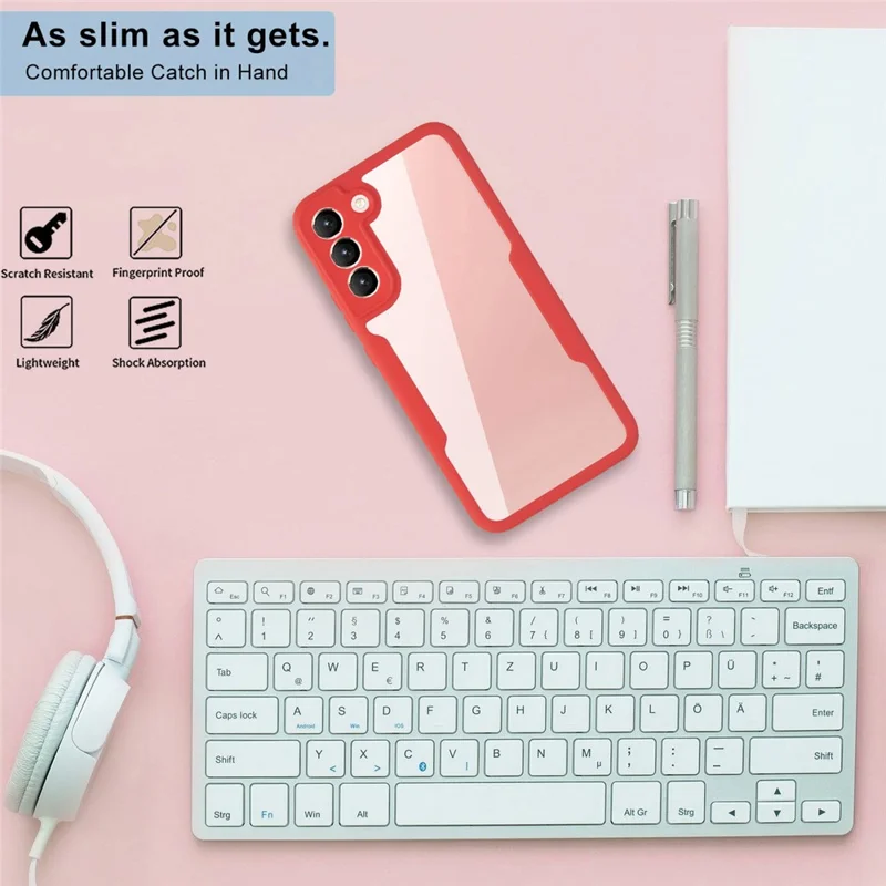 PET Screen Protector + Acrylic + TPU Full Cover Hybrid Phone Case for Samsung Galaxy S22 5G - Pink