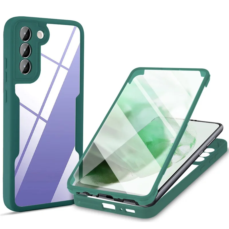 PET Screen Protector + Acrylic + TPU Case Shockproof All-round Protection Phone Cover for Samsung Galaxy S22+ 5G - Midnight Green
