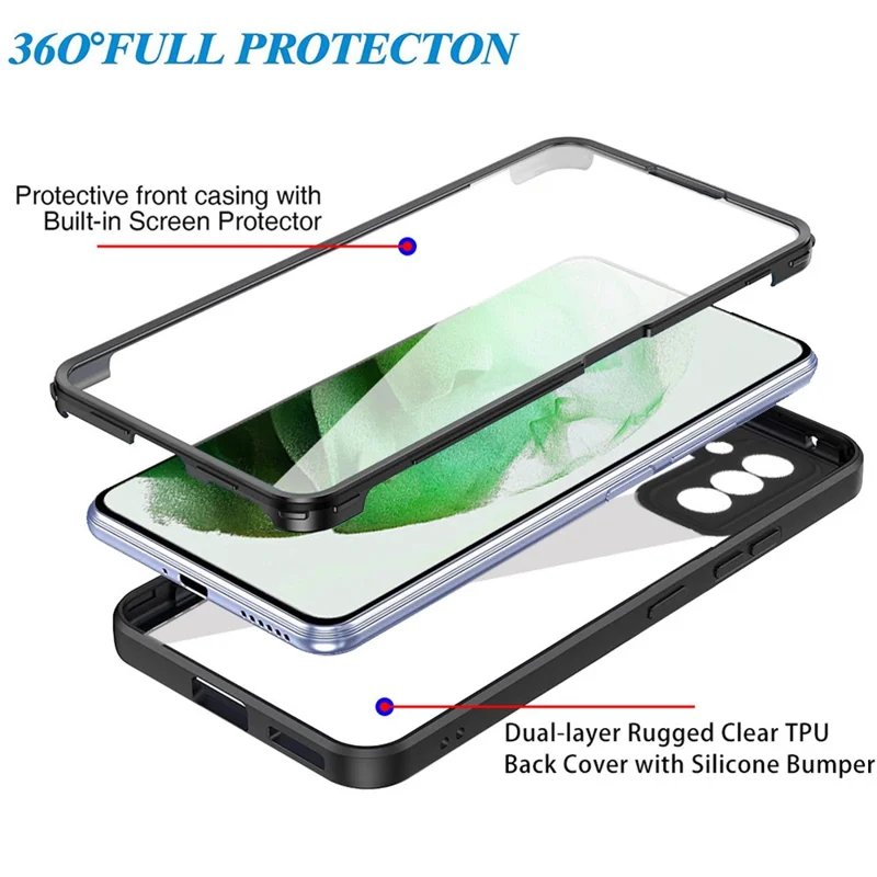 PET Screen Protector + Acrylic + TPU Case Shockproof All-round Protection Phone Cover for Samsung Galaxy S22+ 5G - Midnight Green