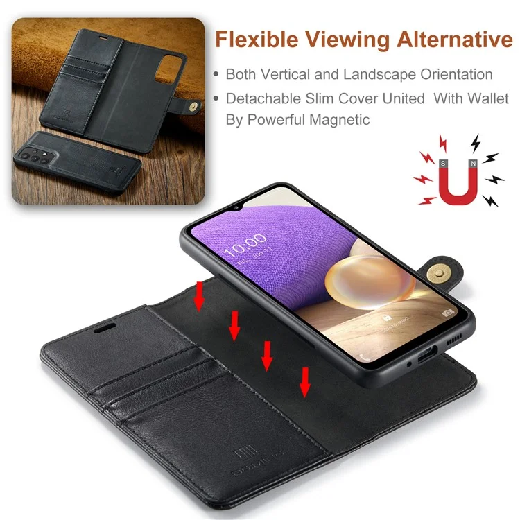 Étui portefeuille en cuir fendu DG.MING avec support de rabat Flip Stand Détachable Couverture de téléphone magnétique pour Samsung Galaxy A33 5G - Noir