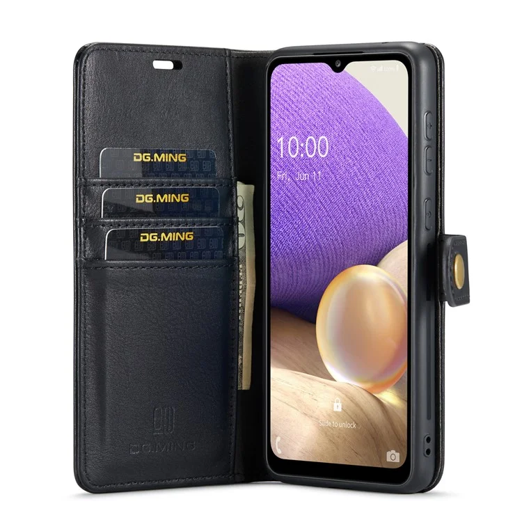 Étui portefeuille en cuir fendu DG.MING avec support de rabat Flip Stand Détachable Couverture de téléphone magnétique pour Samsung Galaxy A33 5G - Noir