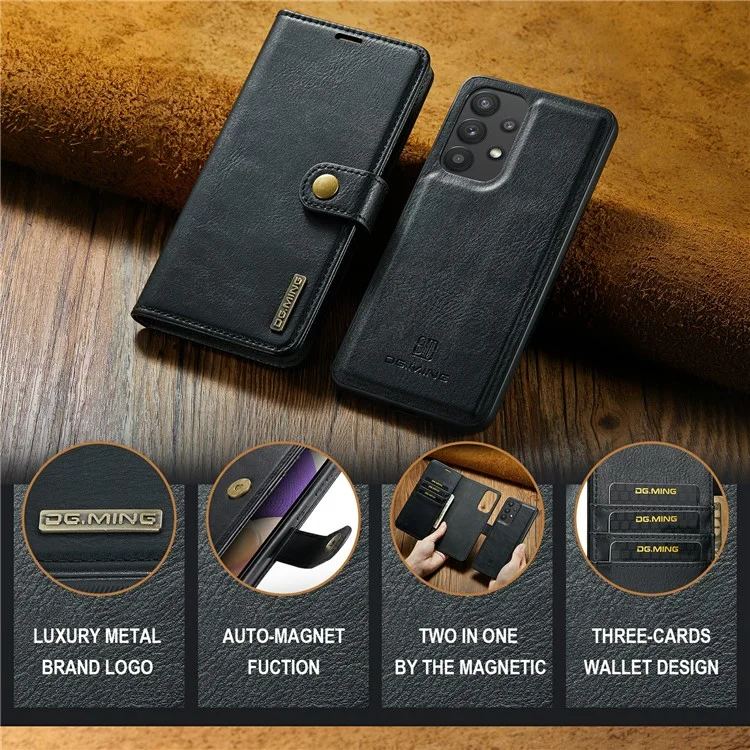 Étui portefeuille en cuir fendu DG.MING avec support de rabat Flip Stand Détachable Couverture de téléphone magnétique pour Samsung Galaxy A33 5G - Noir