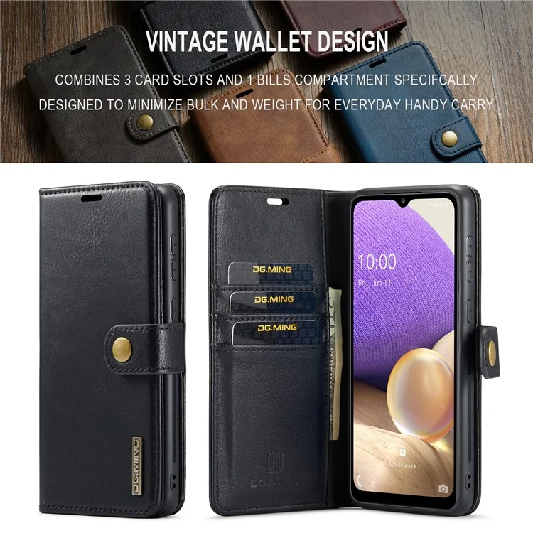 Дг. Ming Split Leather Wallet Case Folio Flip Stand Съемная Магнитная Телефонная Крышка Для Samsung Galaxy A33 5G - Черный