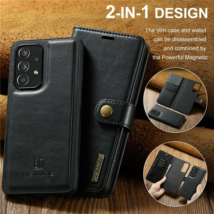 DG.MING for Samsung Galaxy A53 5G Detachable Split Leather Flip Wallet Case Stand Magnetic Full Body Protective Phone Cover - Black