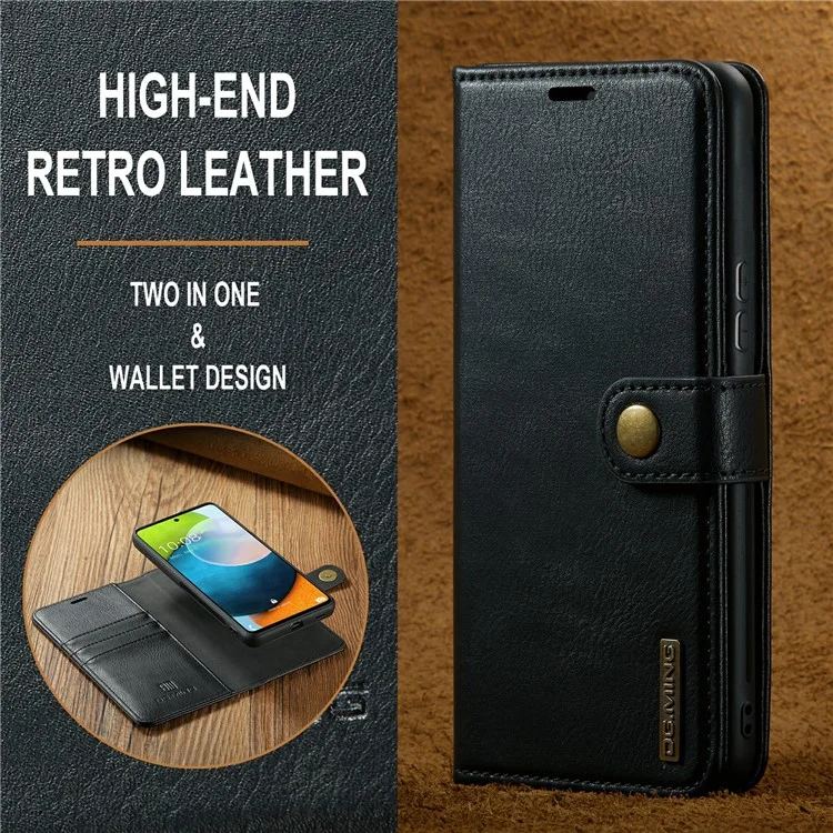 DG.MING para Samsung Galaxy A53 5G Capa Flip Carteira de Couro Destacável Split Suporte Magnético Proteção Corporal Completa - Preto