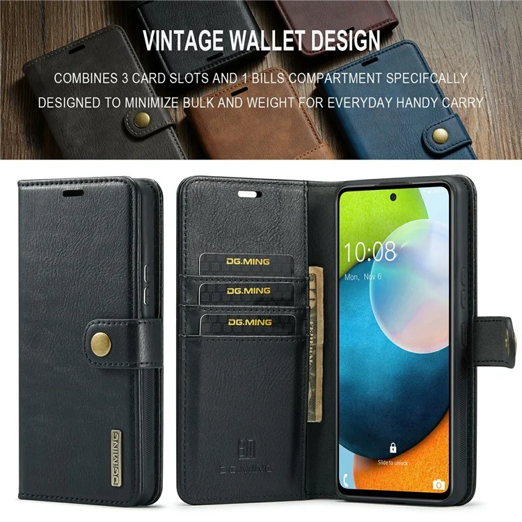 DG.MING para Samsung Galaxy A53 5G Capa Flip Carteira de Couro Destacável Split Suporte Magnético Proteção Corporal Completa - Preto