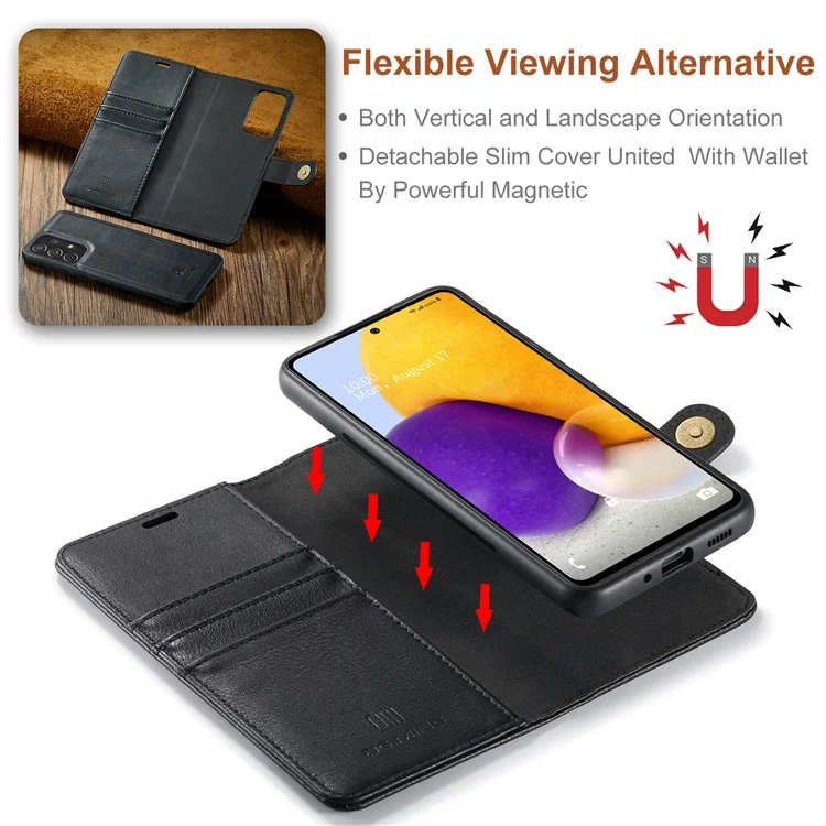 Dg. Ming Billetera de Cuero Dividido Estuche de Teléfono Folio Flip Magnetic Stand Cubierta Para Samsung Galaxy A73 5G - Negro