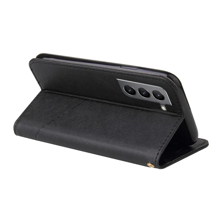 GQ.UTROBE Portefeuille Design Support Anti-chute Protection en Cuir PU + Couverture TPU avec Décoration Métallique Rectangulaire pour Samsung Galaxy S22 5G - Noir