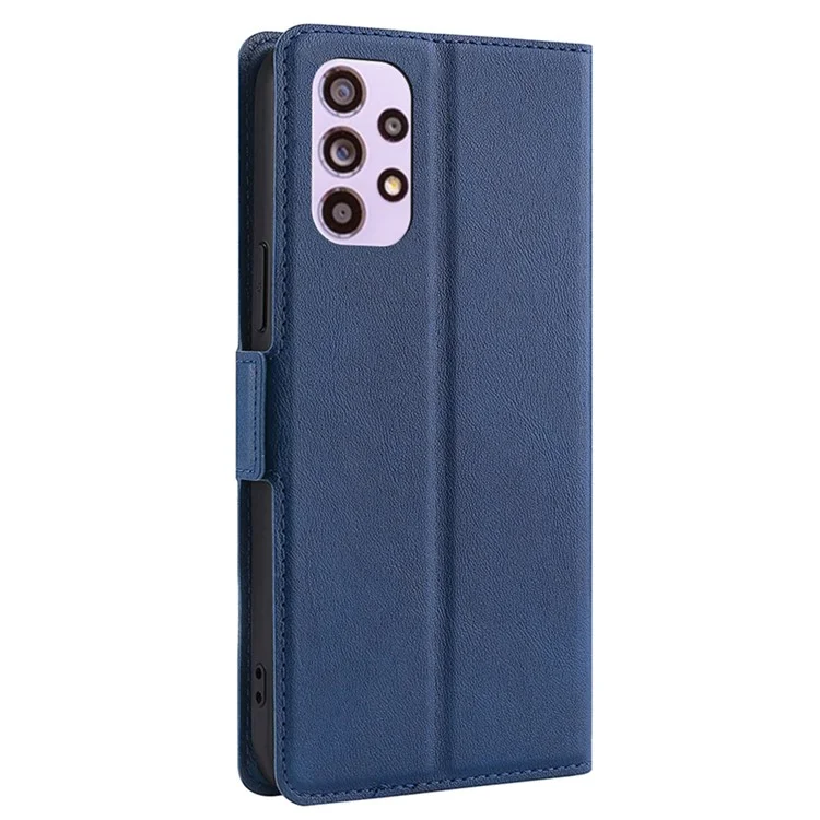 Diseño de ranura para tarjeta Cierre magnético lateral Protección general Funda de teléfono de piel sintética con soporte para Samsung Galaxy A33 5G - Azul