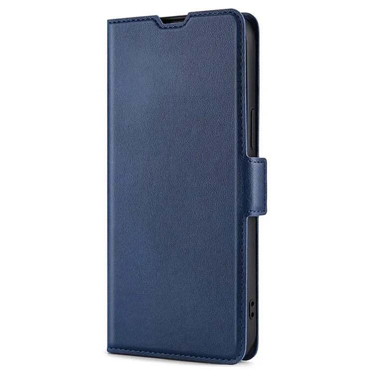 Diseño de ranura para tarjeta Cierre magnético lateral Protección general Funda de teléfono de piel sintética con soporte para Samsung Galaxy A33 5G - Azul