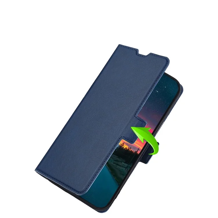 Diseño de ranura para tarjeta Cierre magnético lateral Protección general Funda de teléfono de piel sintética con soporte para Samsung Galaxy A33 5G - Azul