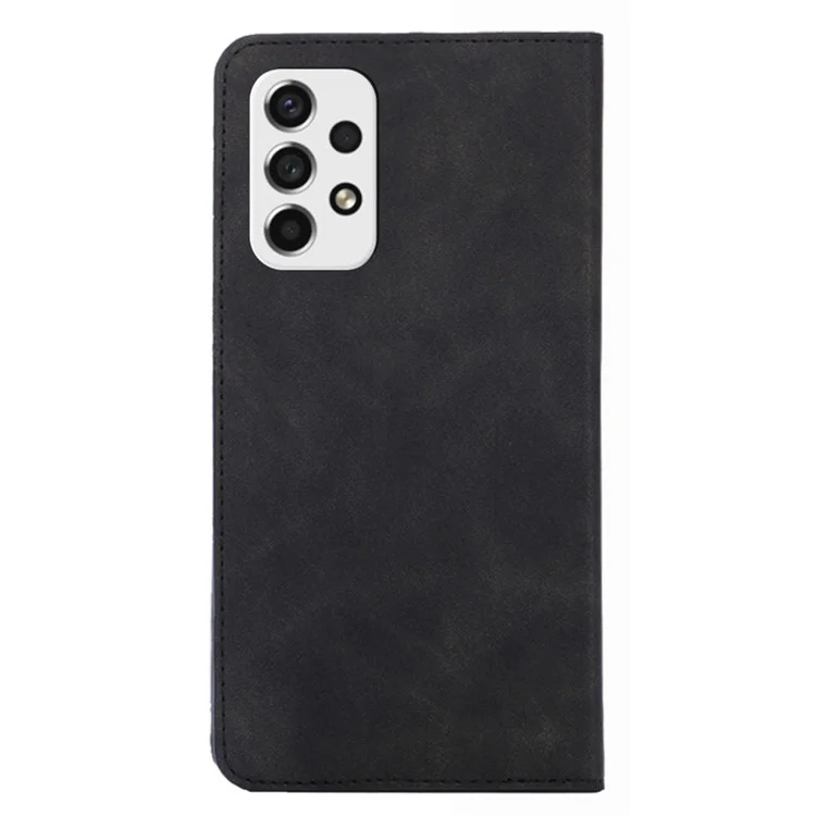 Anti-fingerprint Card Holder Design Full Protection Stand Skin-touch Feeling Leather Case Phone Shell for Samsung Galaxy A53 5G - Black