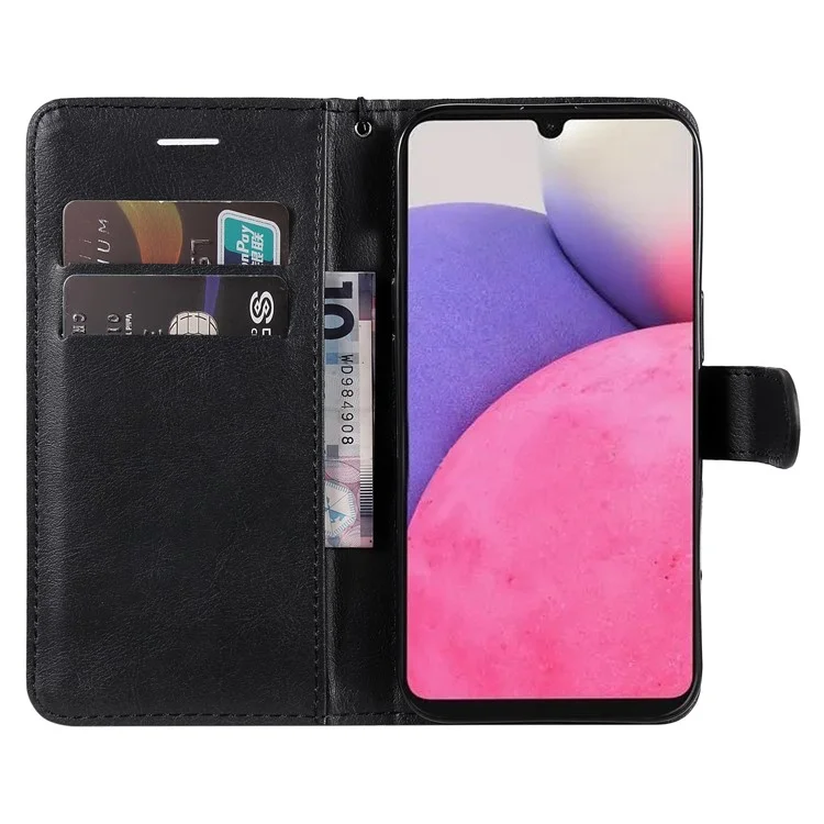 KT Leather Series-2 Solid Color Folio Flip PU Leather Stand Wallet Cover Drop-resistant Phone Case per Samsung Galaxy A33 5G - Nero