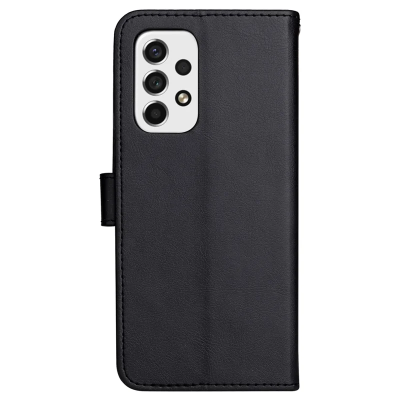 For Samsung Galaxy A53 5G Case Solid Color Leather Mobile Cover Wallet Stand with Strap - Black