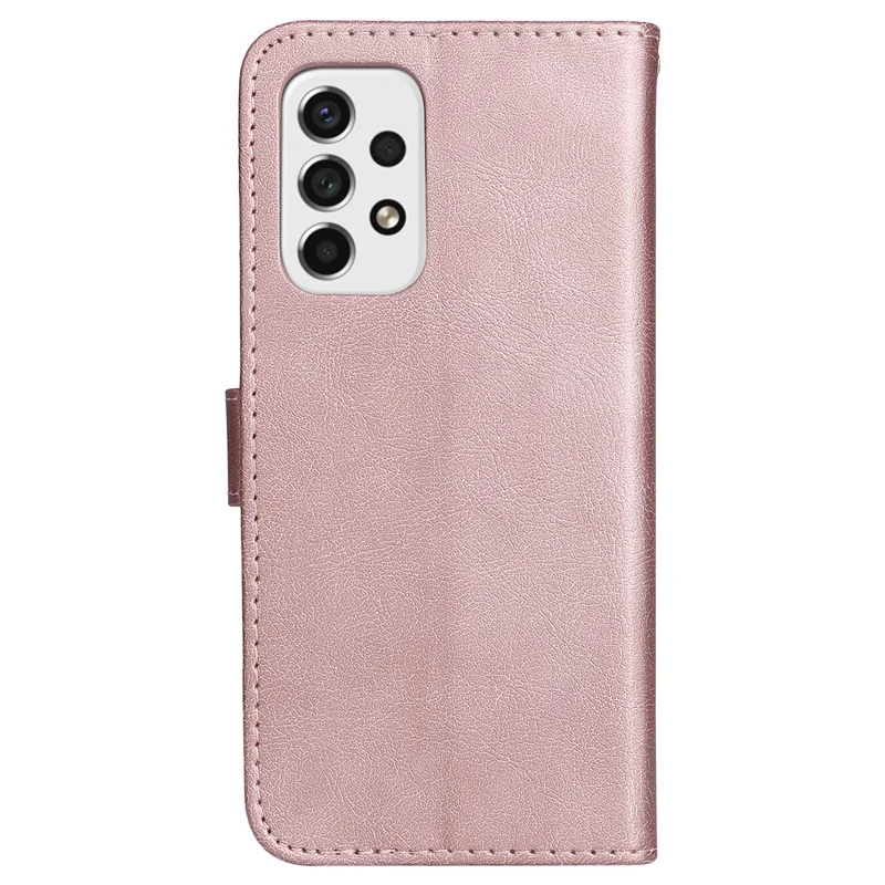 For Samsung Galaxy A53 5G Case Solid Color Leather Mobile Cover Wallet Stand with Strap - Rose Gold