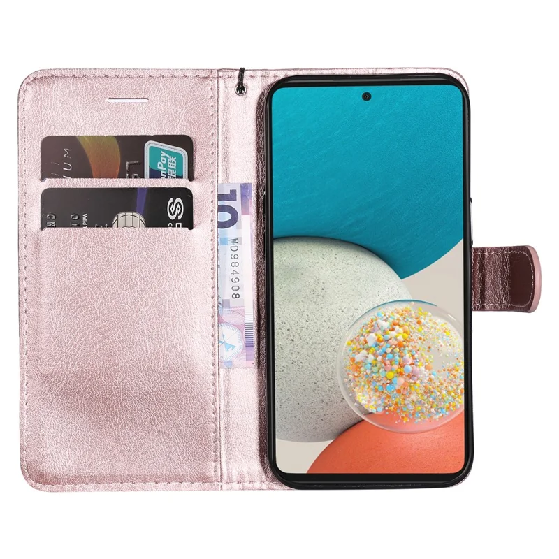 For Samsung Galaxy A53 5G Case Solid Color Leather Mobile Cover Wallet Stand with Strap - Rose Gold