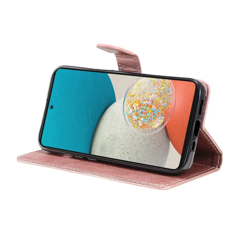 For Samsung Galaxy A53 5G Case Solid Color Leather Mobile Cover Wallet Stand with Strap - Rose Gold