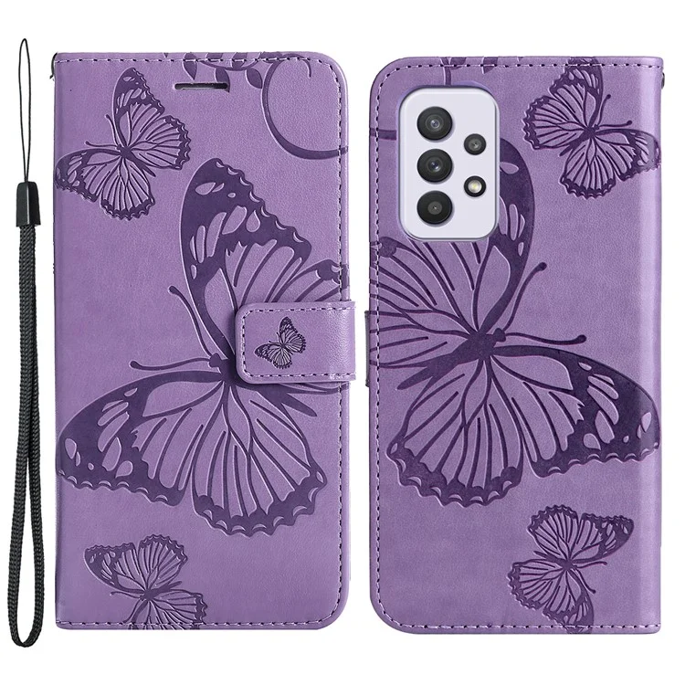 KT Impresión de Flores Serie-2 Imprimida Butterfly Magnetic Soport Willet PU Case de la Caja Del Teléfono de Cuero Con Correa Para Samsung Galaxy A33 5G - Violeta
