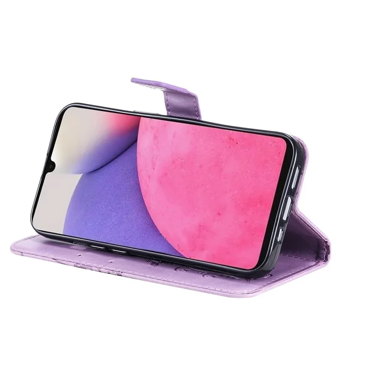 KT Impresión de Flores Serie-2 Imprimida Butterfly Magnetic Soport Willet PU Case de la Caja Del Teléfono de Cuero Con Correa Para Samsung Galaxy A33 5G - Violeta