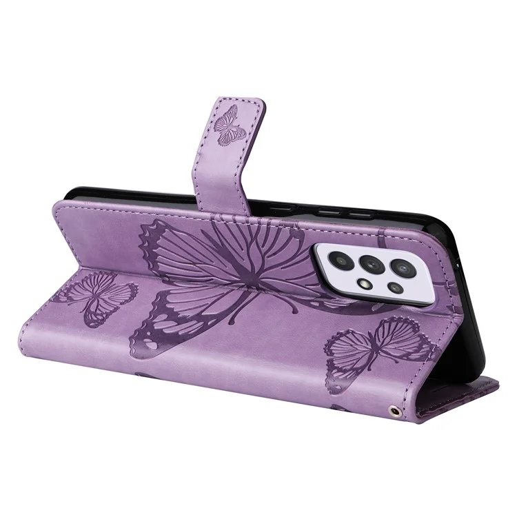 KT Impresión de Flores Serie-2 Imprimida Butterfly Magnetic Soport Willet PU Case de la Caja Del Teléfono de Cuero Con Correa Para Samsung Galaxy A33 5G - Violeta