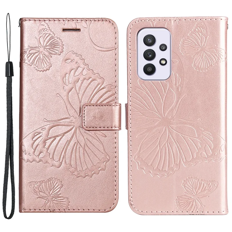 For Samsung Galaxy A33 5G Wallet Case Floral Butterfly Imprinted Leather Phone Cover Stand - Rose Gold