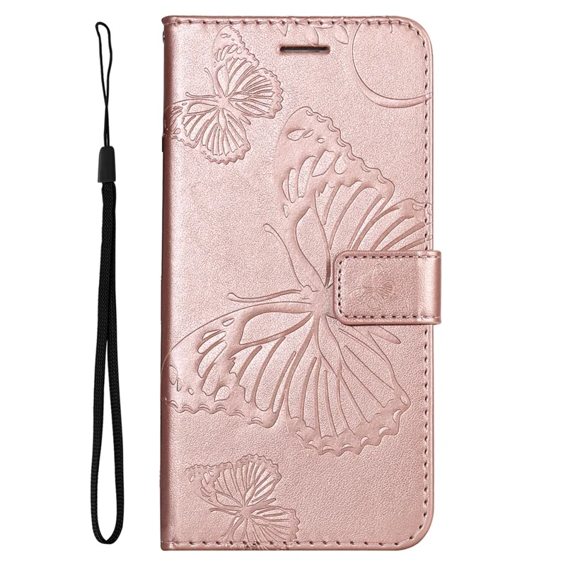 For Samsung Galaxy A33 5G Wallet Case Floral Butterfly Imprinted Leather Phone Cover Stand - Rose Gold