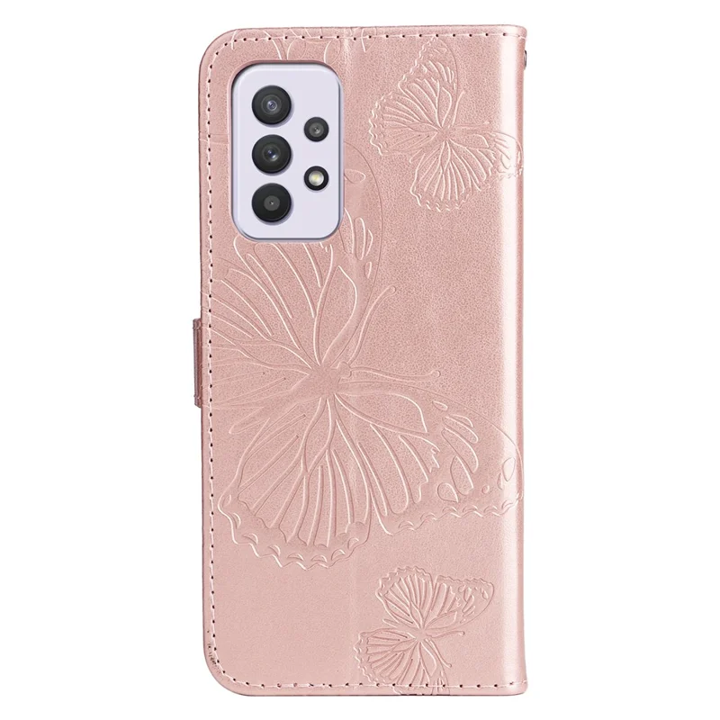 For Samsung Galaxy A33 5G Wallet Case Floral Butterfly Imprinted Leather Phone Cover Stand - Rose Gold