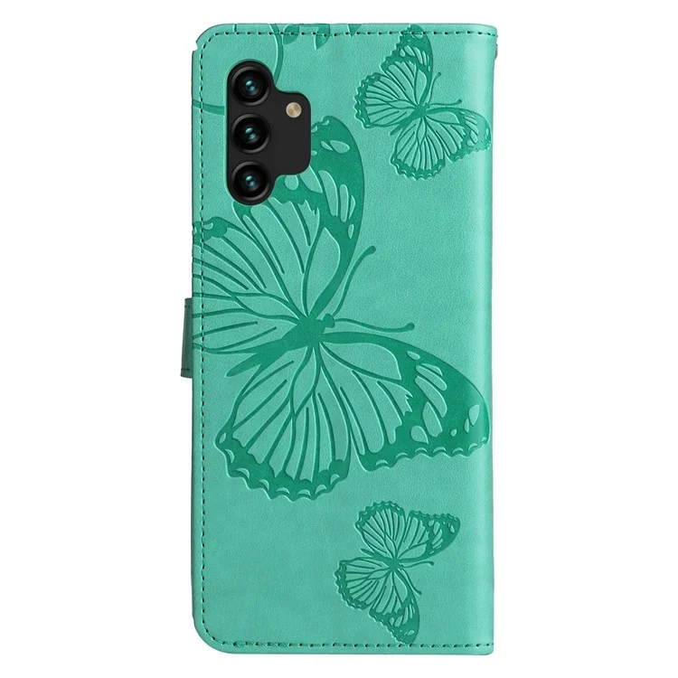 KT Imprinting Flower Series-2 Imprinted Butterfly Pattern PU Leather Mobile Phone Case Shell with Stand Wallet for Samsung Galaxy A13 4G - Green