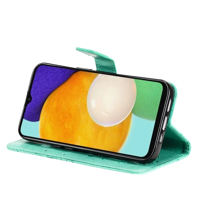 Série de fleurs imprimées KT - Coque de téléphone portable en cuir PU avec motif papillon imprimé et support portefeuille pour Samsung Galaxy A13 4G - Vert
