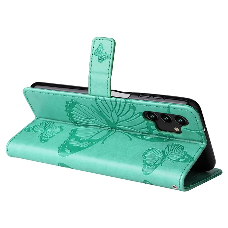 KT Impresión de Flower Series-2 Patrón de Mariposa Impreso PU Cuero de Cuero Capilla Con Billetera Para Stand Para Samsung Galaxy A13 4G - Verde