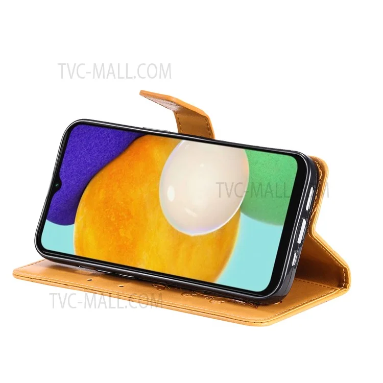 For Samsung Galaxy A13 4G Wallet Case Floral Butterfly Imprinted Leather Phone Cover Stand - Yellow