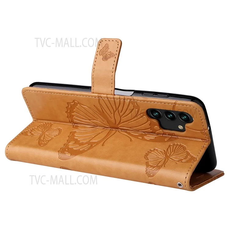 For Samsung Galaxy A13 4G Wallet Case Floral Butterfly Imprinted Leather Phone Cover Stand - Yellow