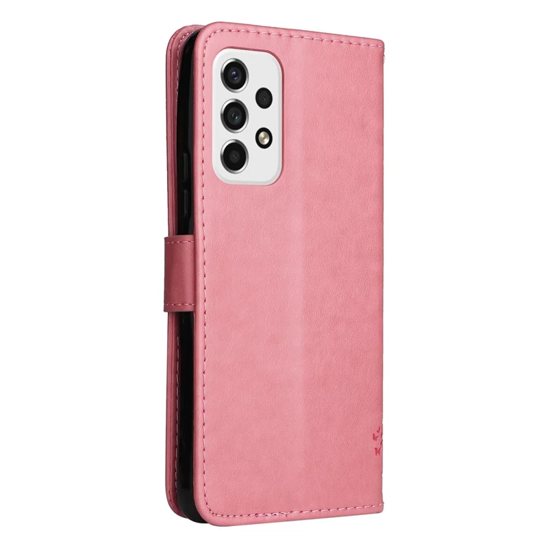Wallet Design KT Imprinting Flower Series-3 Cat Tree Pattern Imprinted PU Leather Case Stand Magnetic Flip Shockproof Cover with Strap for Samsung Galaxy A53 5G - Pink