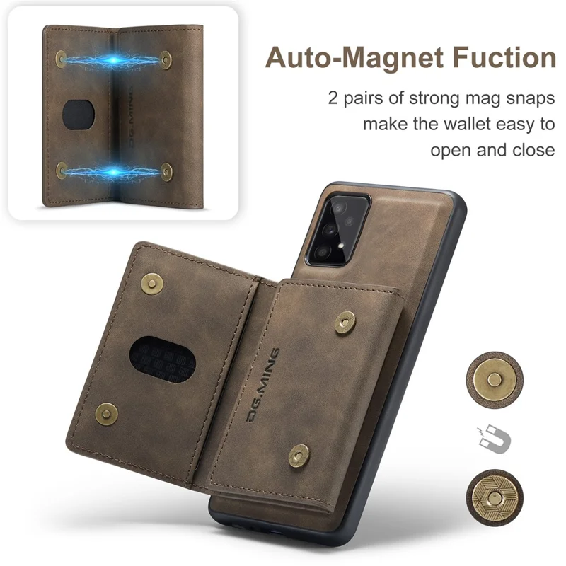 DG.MING M2 Series Detachable 2-in-1 Wallet Phone Case Shockproof Phone Protective Cover for Samsung Galaxy A53 5G - Coffee