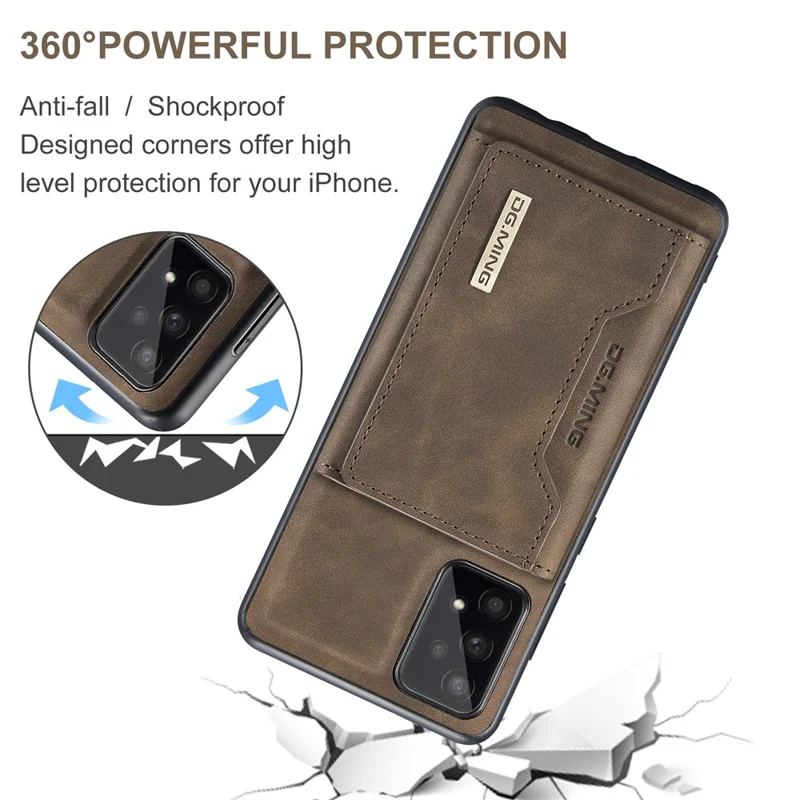 DG.MING M2 Series Detachable 2-in-1 Wallet Phone Case Shockproof Phone Protective Cover for Samsung Galaxy A53 5G - Coffee