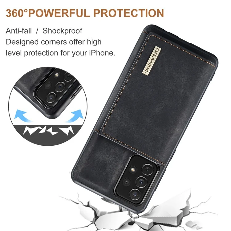 Dg. MING M1-Serie Anti-Fallen Abnehmbare 2-in-1-Brieftasche Telefongehäuse Stoßfest Telefonschutzstütze Wireless Welpen Für Samsung Galaxy A33 5G - Schwarz