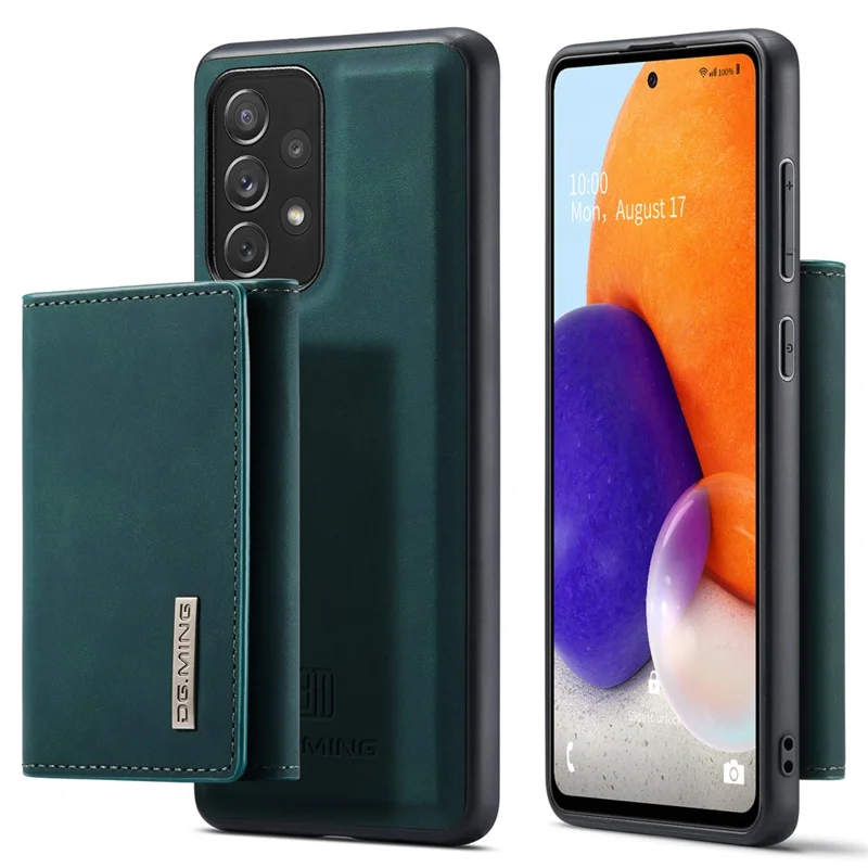 DG.MING M1 Series Phone Case PU + TPU + PC Back Cover with Magnetic Tri-Fold Wallet Kickstand for Samsung Galaxy A73 5G - Green