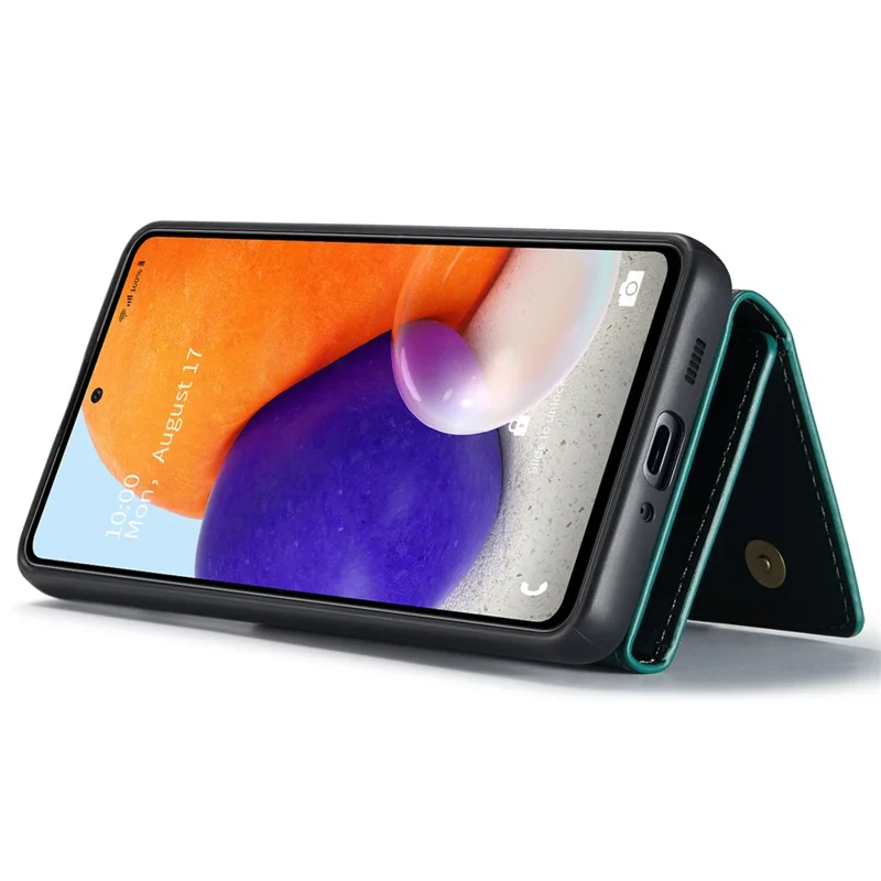 DG.MING M1 Series Phone Case PU + TPU + PC Back Cover with Magnetic Tri-Fold Wallet Kickstand for Samsung Galaxy A73 5G - Green