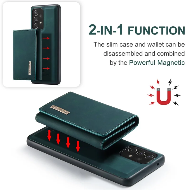 DG.MING M1 Series Phone Case PU + TPU + PC Back Cover with Magnetic Tri-Fold Wallet Kickstand for Samsung Galaxy A73 5G - Green