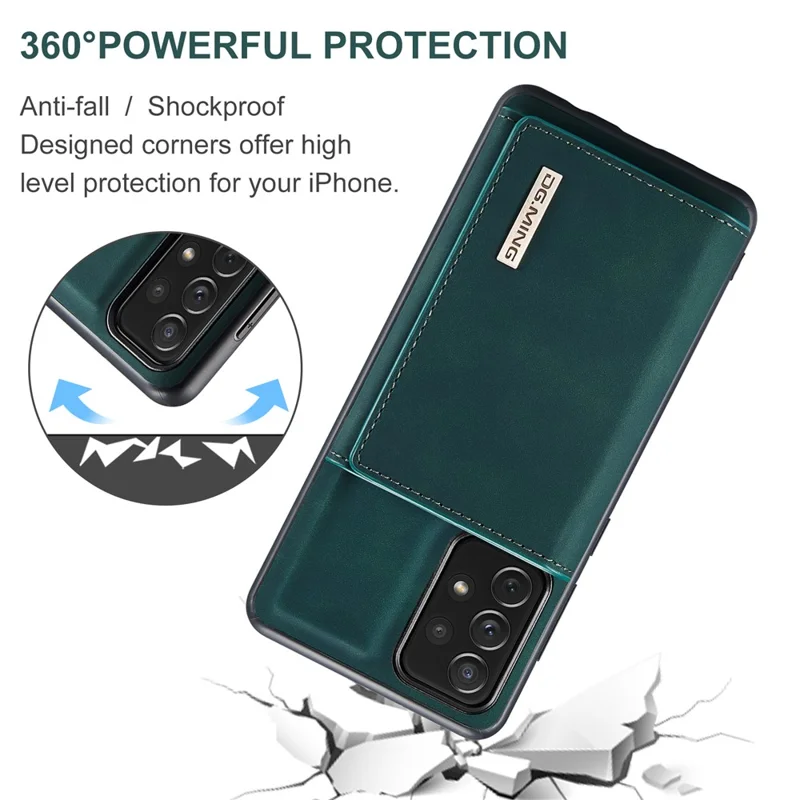 DG.MING M1 Series Phone Case PU + TPU + PC Back Cover with Magnetic Tri-Fold Wallet Kickstand for Samsung Galaxy A73 5G - Green