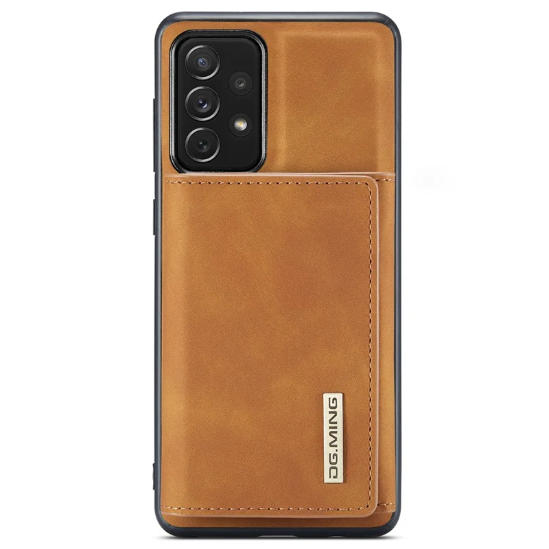 DG.MING M1 Series Phone Case PU + TPU + PC Back Cover with Magnetic Tri-Fold Wallet Kickstand for Samsung Galaxy A73 5G - Brown