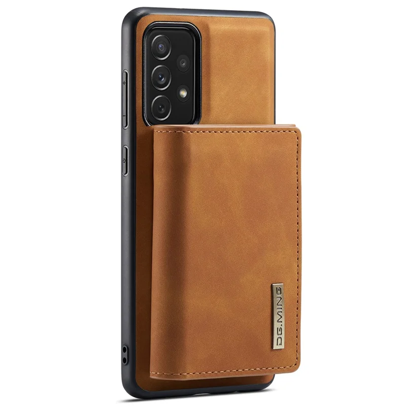 DG.MING M1 Series Phone Case PU + TPU + PC Back Cover with Magnetic Tri-Fold Wallet Kickstand for Samsung Galaxy A73 5G - Brown