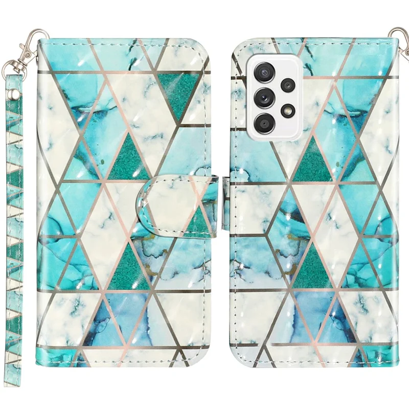 Pattern Printing Fully Wrapped Folio Flip Leather Wallet Phone Case Cover with Stand for Samsung Galaxy A53 5G - Marble
