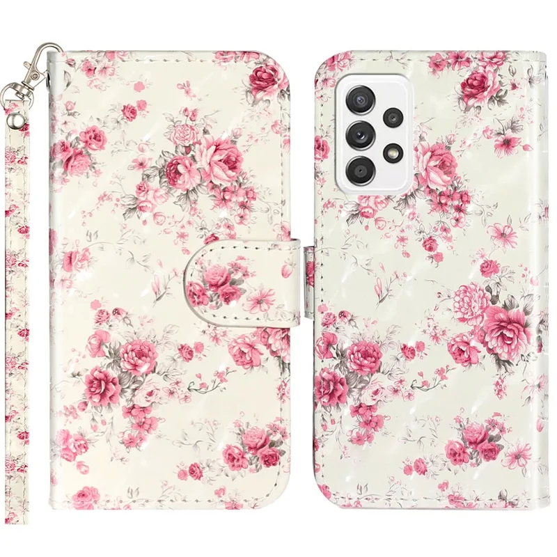 Pattern Printing Fully Wrapped Folio Flip Leather Wallet Phone Case Cover with Stand for Samsung Galaxy A53 5G - Rose