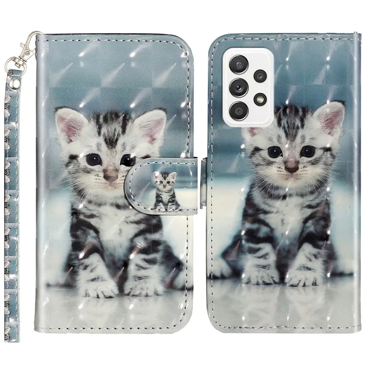 Étui de portefeuille en cuir à rabat avec motif imprimé et support pour Samsung Galaxy A53 5G - Chat