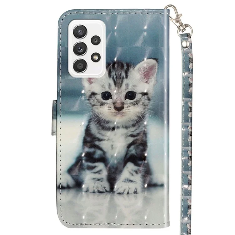 Étui de portefeuille en cuir à rabat avec motif imprimé et support pour Samsung Galaxy A53 5G - Chat