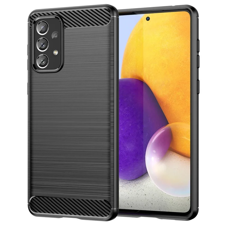 Anti-scratch Shockproof 1.8mm TPU Case Brushed Surface Carbon Fiber Texture Phone Cover for Samsung Galaxy A73 5G - Black