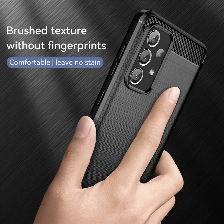 Anti-scratch Shockproof 1.8mm TPU Case Brushed Surface Carbon Fiber Texture Phone Cover for Samsung Galaxy A73 5G - Black