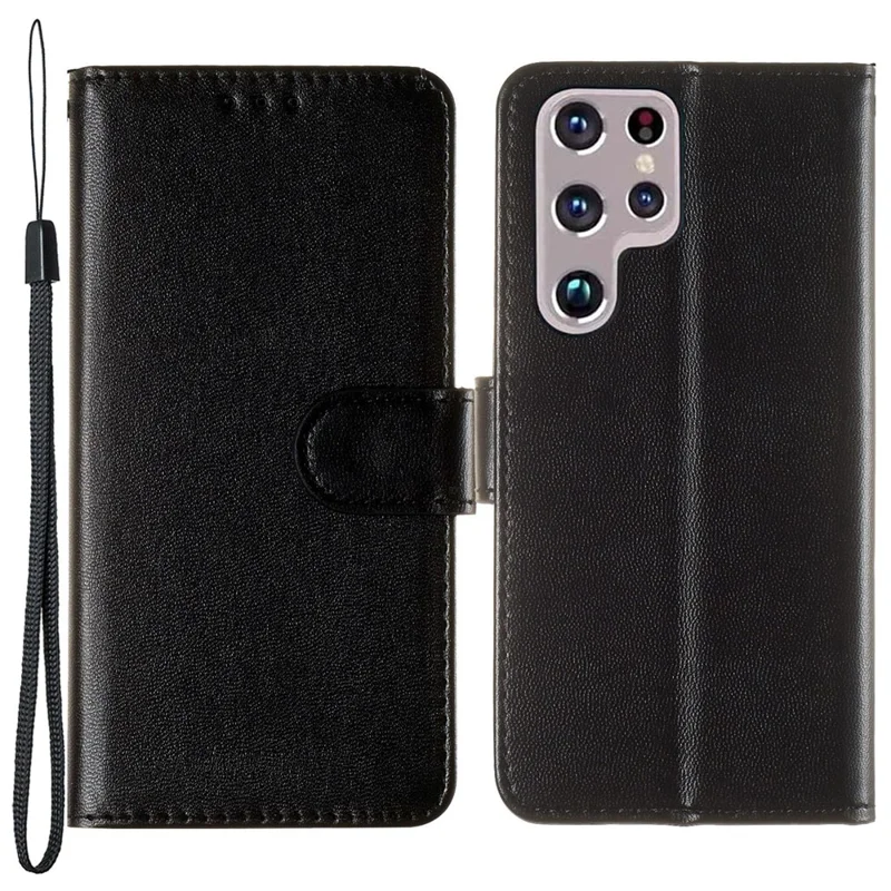 Solid Color Shockproof Magnetic Closure Flip Leather Protective Wallet Shell Stand Case for Samsung Galaxy S22 Ultra 5G - Black